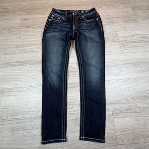 Buckle Miss Me Ankle Skinny Jeans Dark Wash Embellished Pocket Womens 28